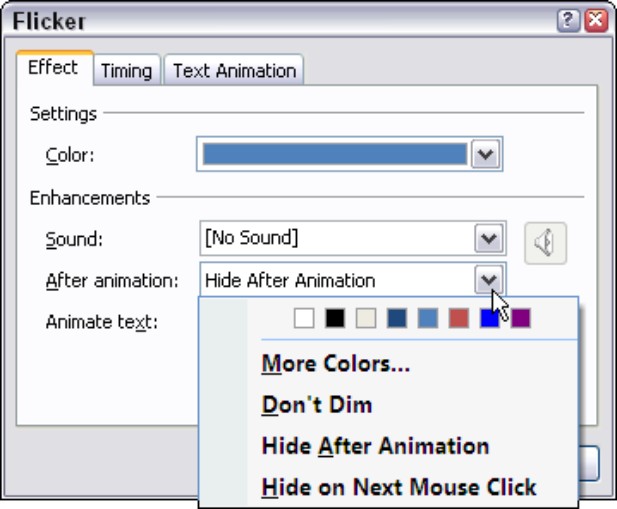 Figure 1-19: Choose an After Animation option to signal that you’re finished with an element.